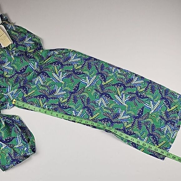 Midnight Sky -175 Blue Green Floral Linen Blend Tie Waist Wide Leg Pants Size S - Picture 8 of 9